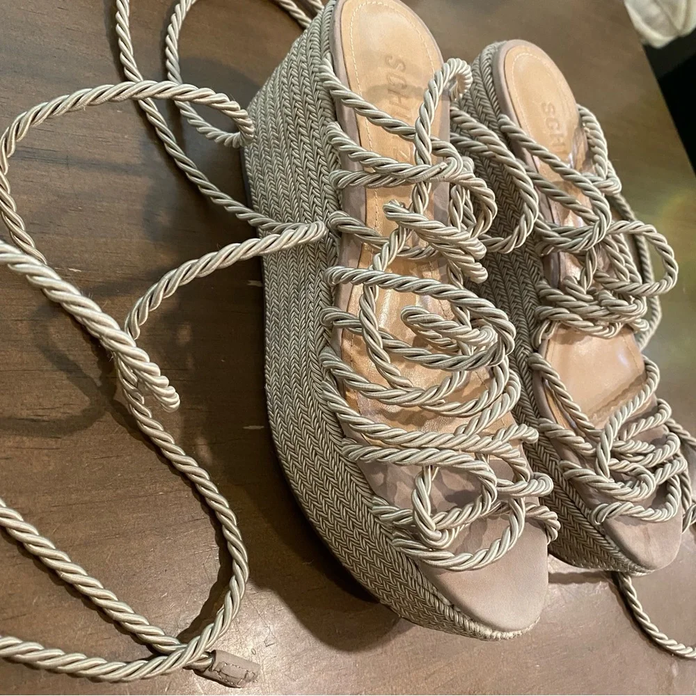 Schutz x Revolve Murana Platform Sandals Strappy Rope Tie 6.5B Women’s Champagne